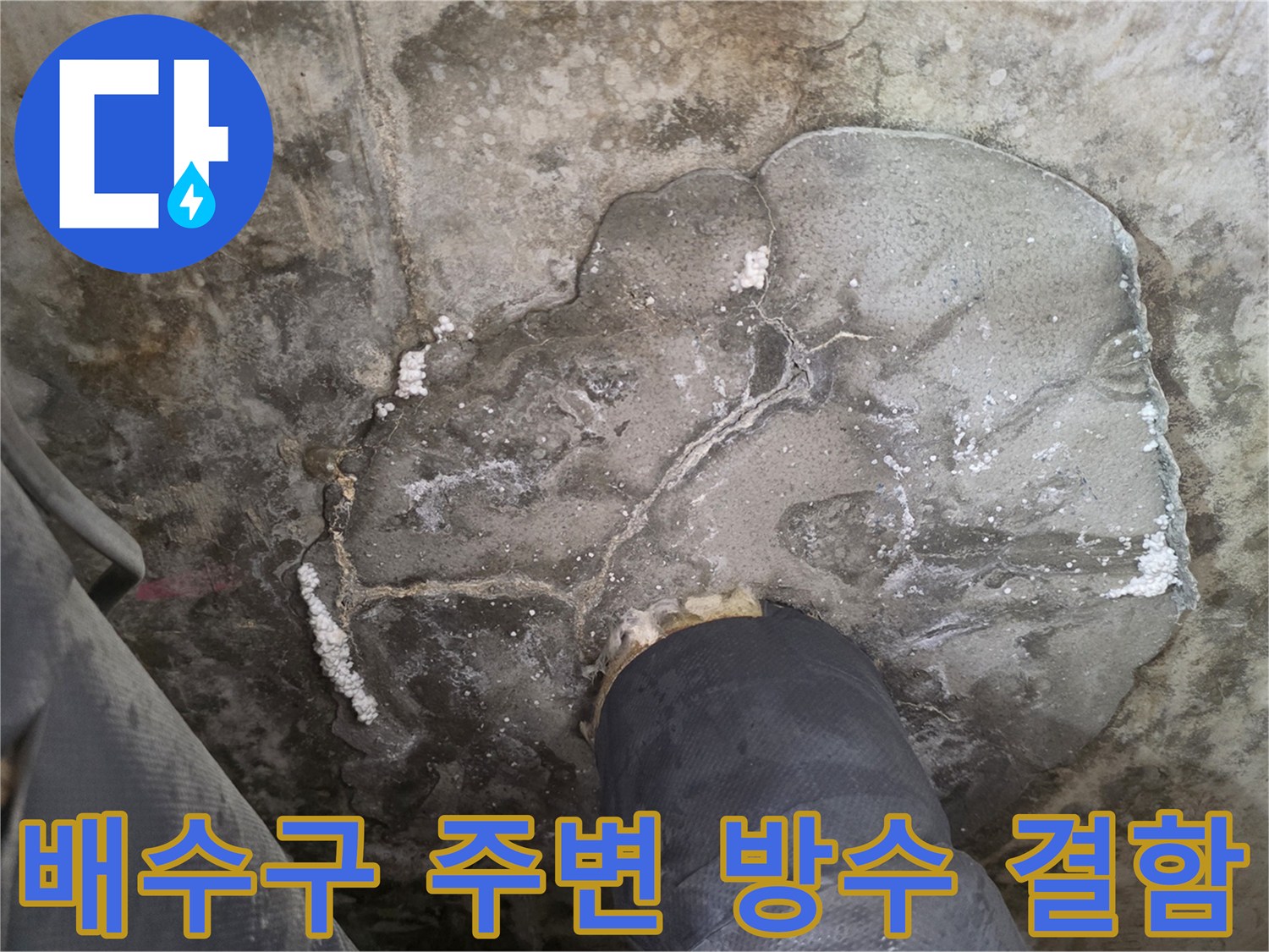 배수구-주변-콘크리트-표면-부식-및-백화현상
