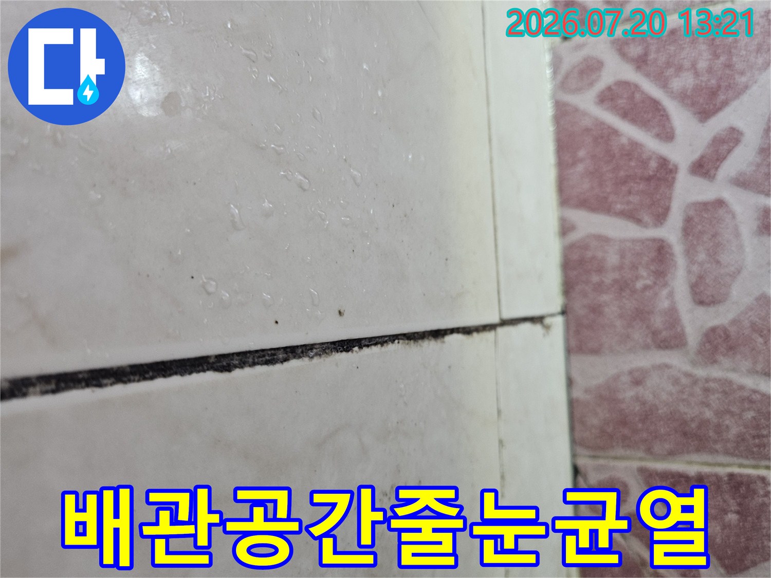배관 통과 부위 타일 줄눈의 균열 상태