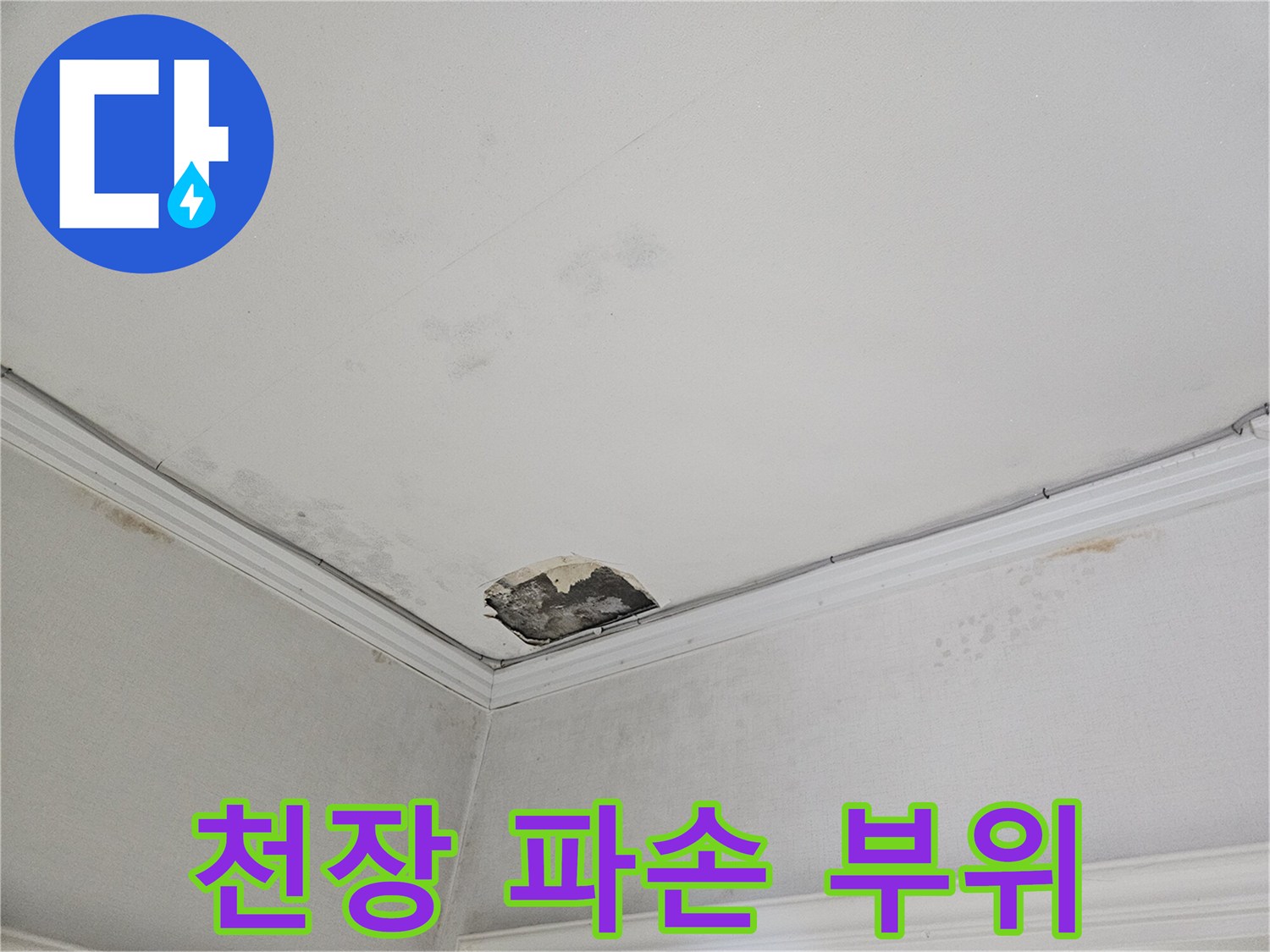 아파트 거실 천장-석고보드 파손 및 물샘 흔적