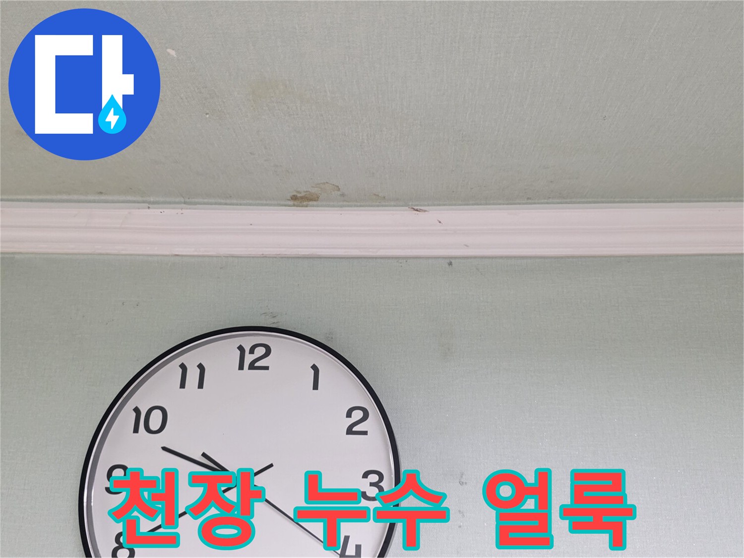 물샘으로 인해 어둡게 변한 천장 벽면 부위