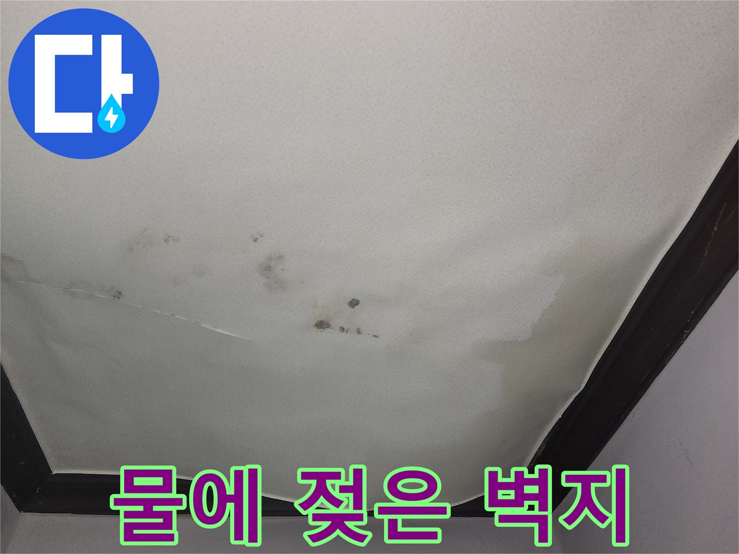 거실-천장-벽지가-축축하게-젖은-상태