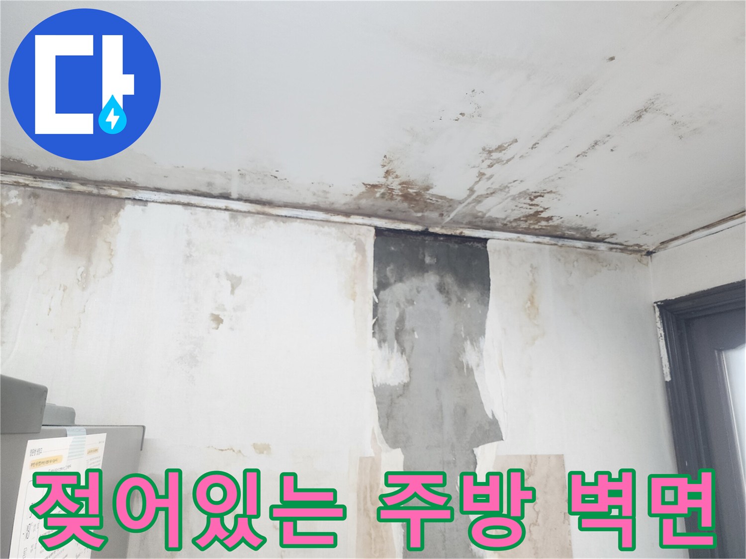 습기로 인해-얼룩진 천장과 곰팡이가 발생한 벽체