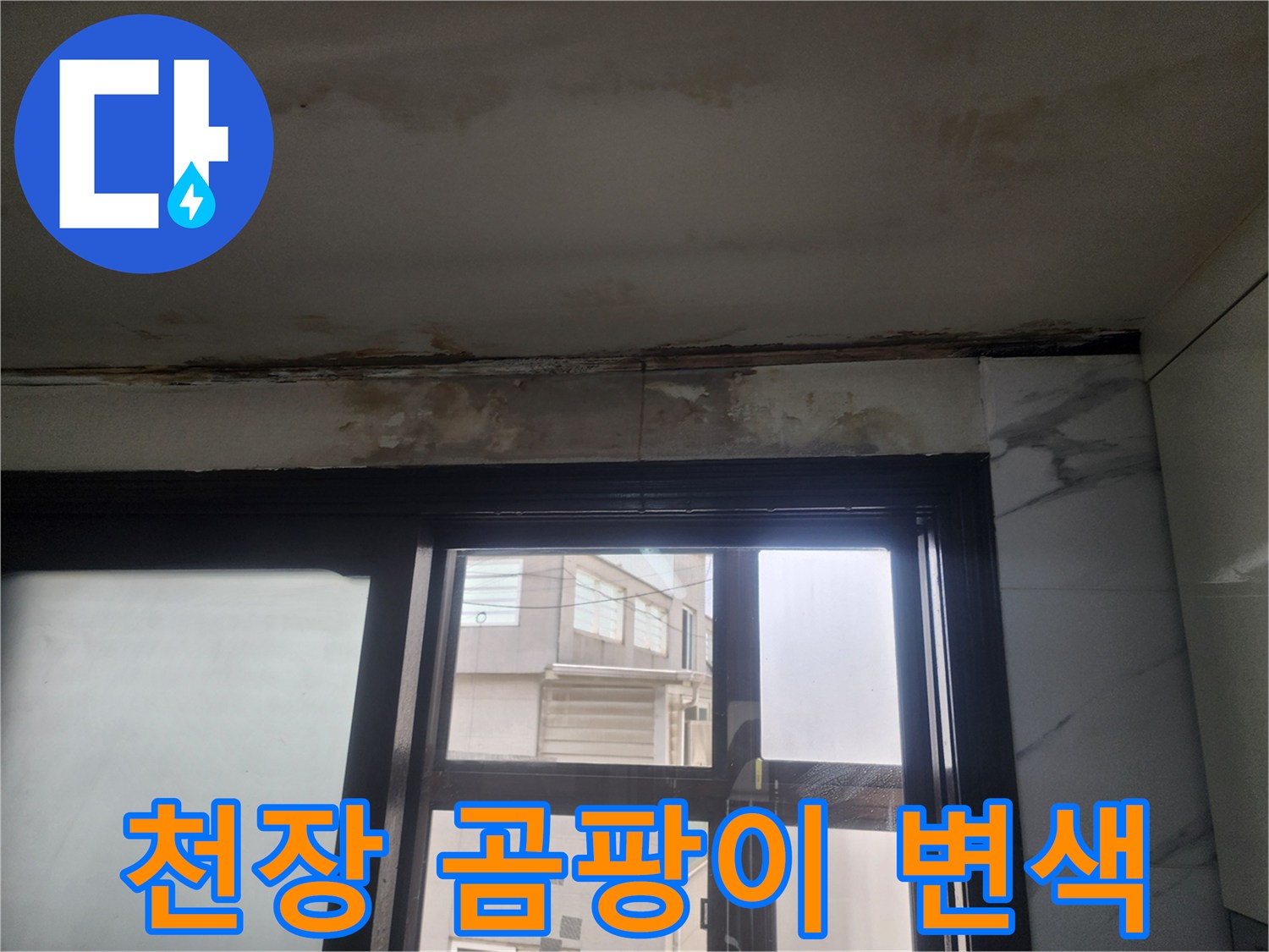 천장 마감재 부근의 곰팡이와 페인트 들뜸 현상