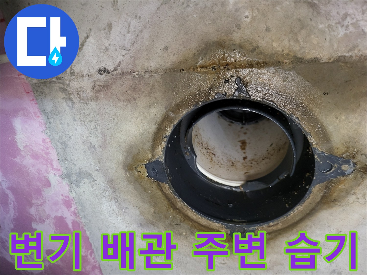 오수-배관-주변의-젖은-콘크리트-얼룩
