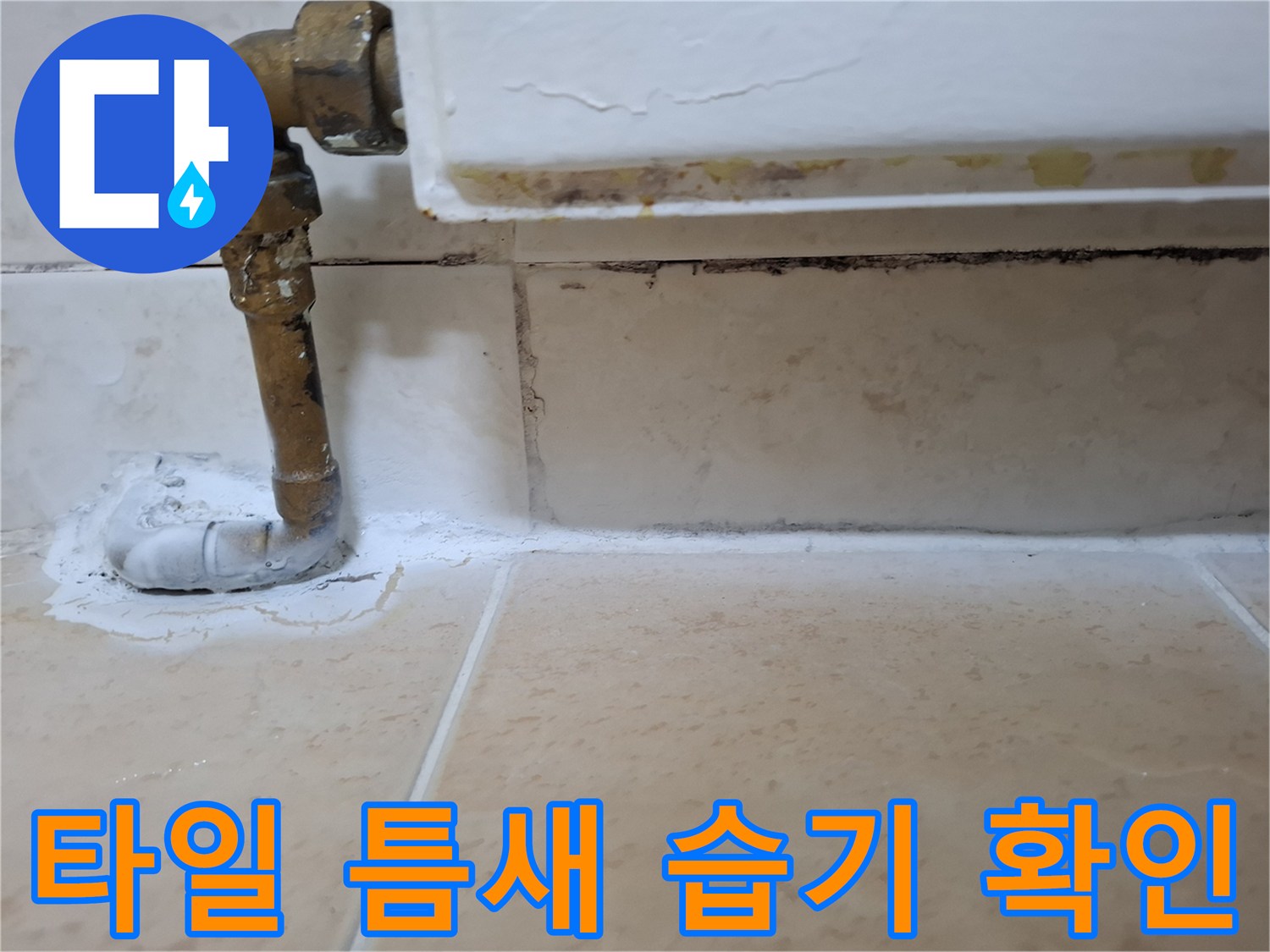 습기가 스며든 배관 주변 타일 마감 부위