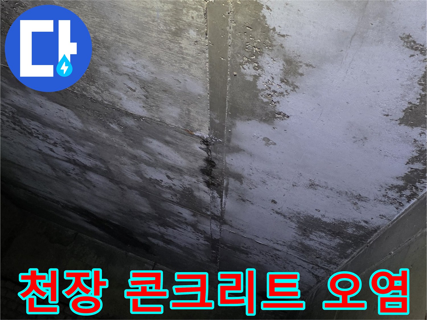 수내동 상가 내부-천장 슬래브의 습기 침투 흔적