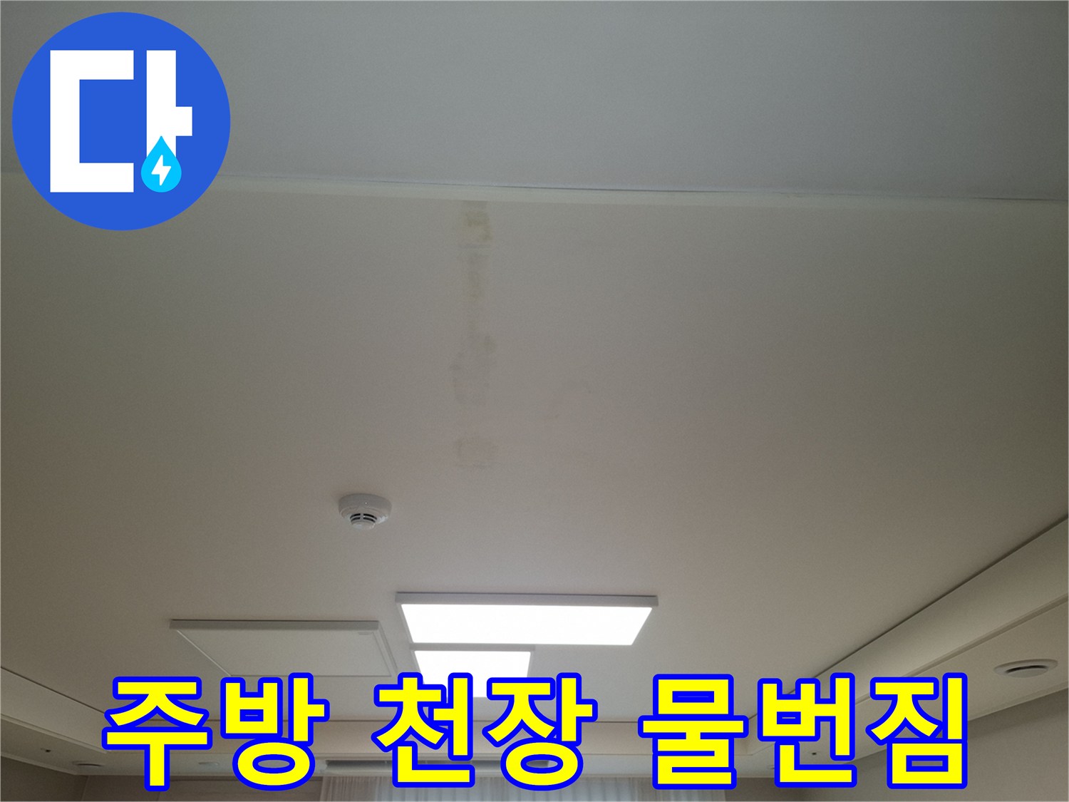 주방 천장 조명 주변의 누수 물번짐 현상