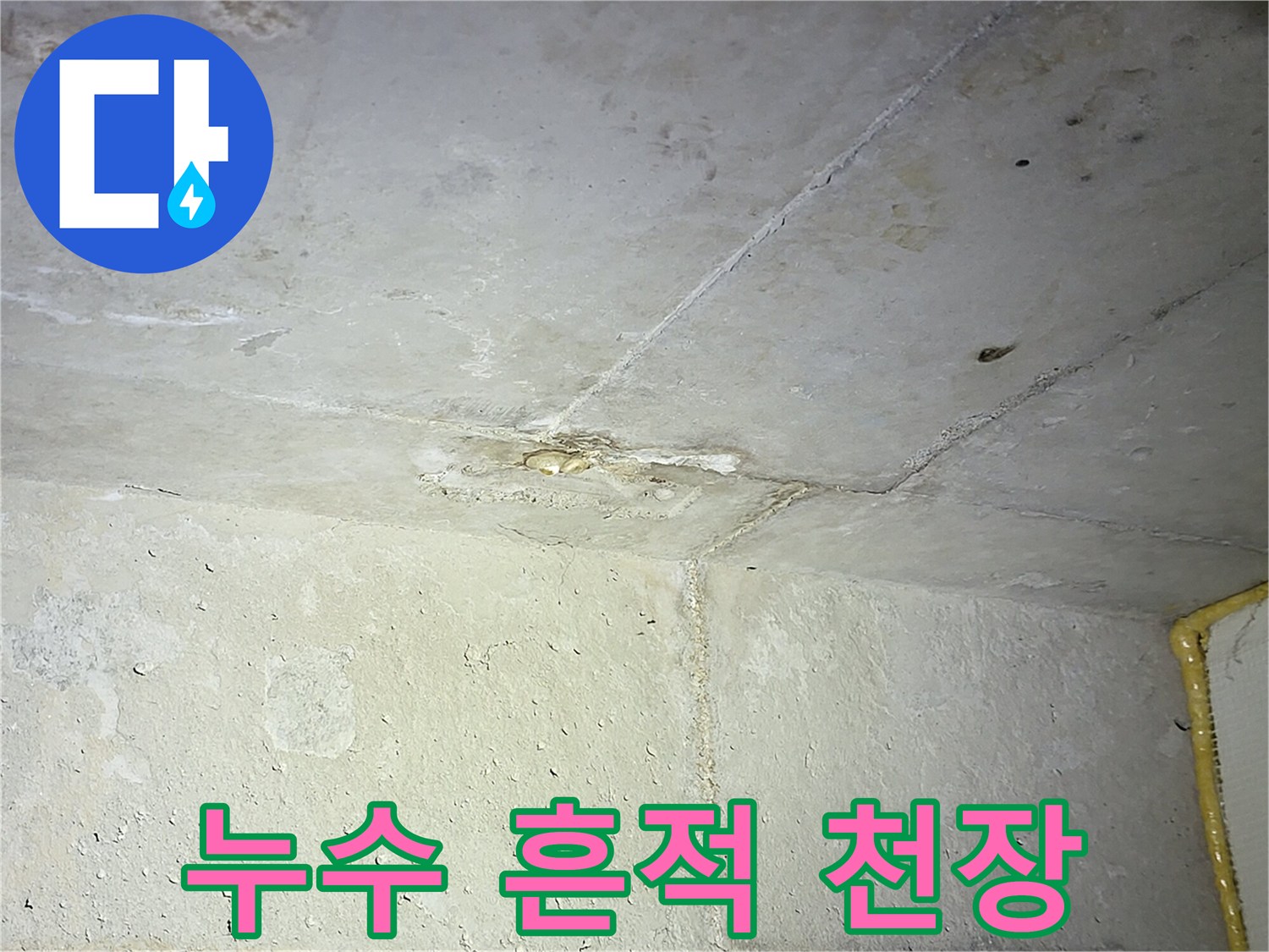 화장실 내부-천장 마감재의 누수 변색 부위