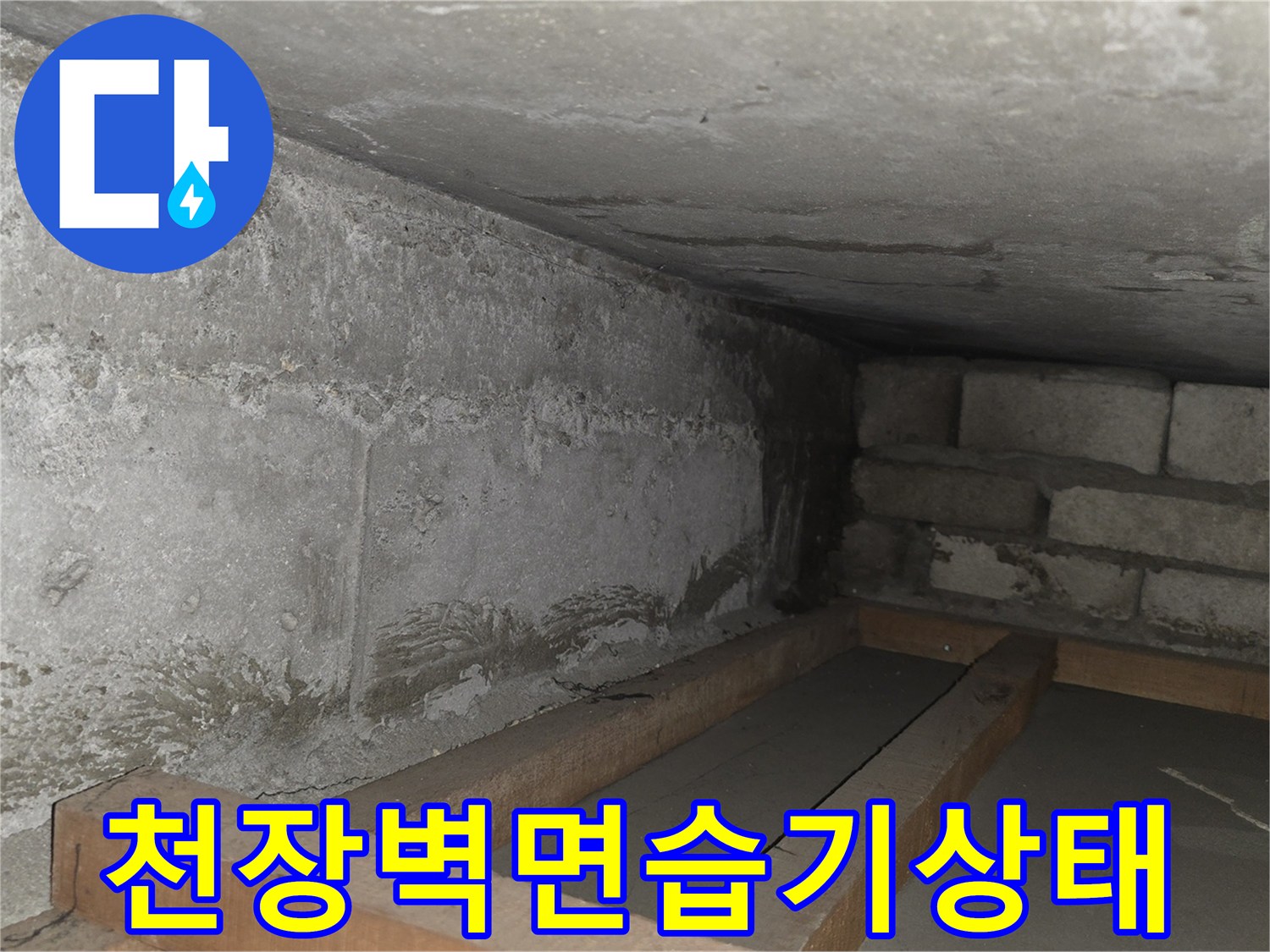 천장-콘크리트-및-하단-벽돌-구조의-습윤-상태