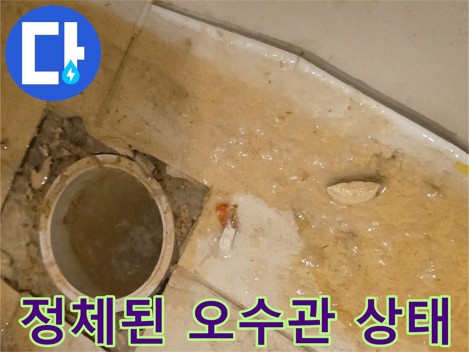 물이 차 있는-분당 현장의 오수관 입구 부위