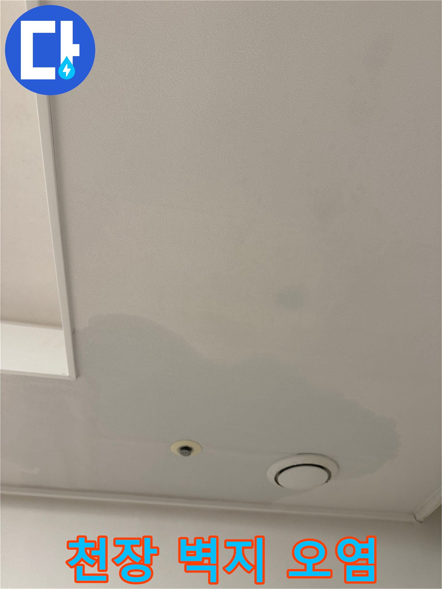 물에 젖어 어둡게 변한 천장 도배지 모습