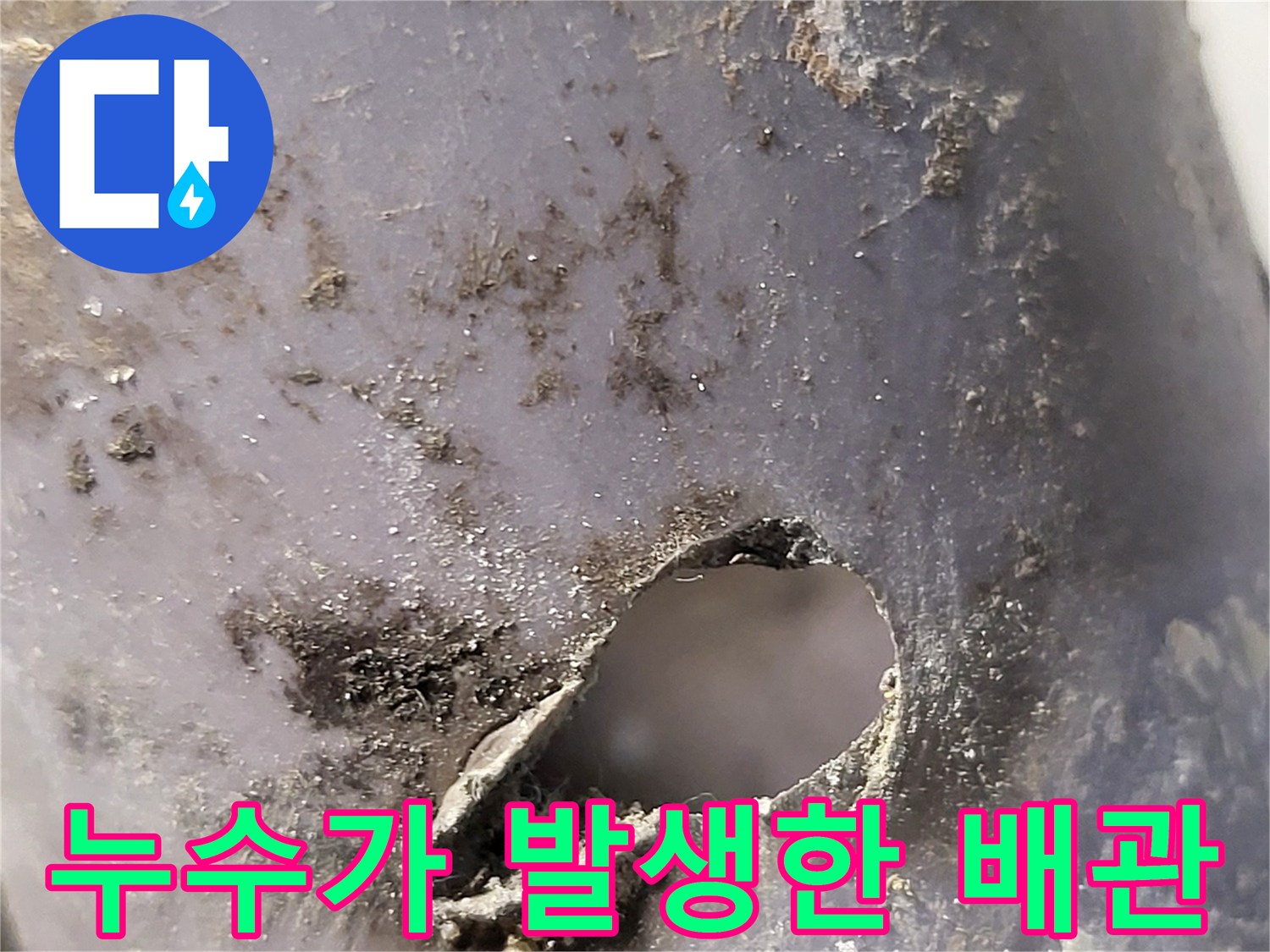 배수-배관-외벽의-구멍과-주변의-검은-얼룩