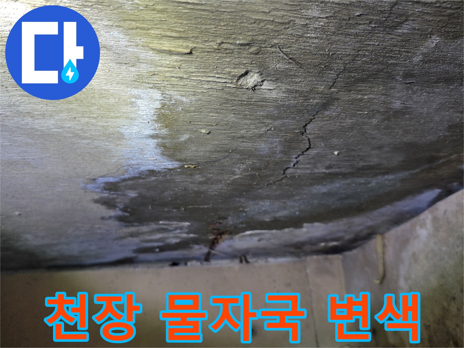 물샘 현상으로 인해 넓게 번진 천장 콘크리트 얼룩