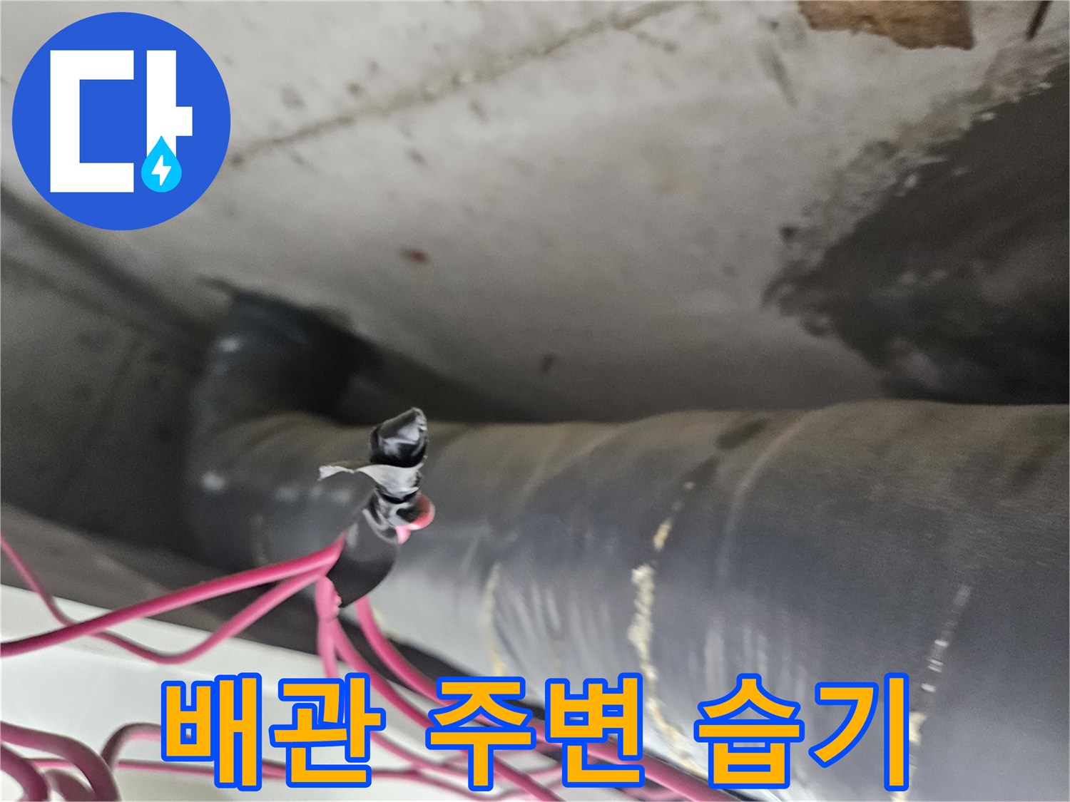 굵은 배관과 전선이 지나는 천장 내부 모습