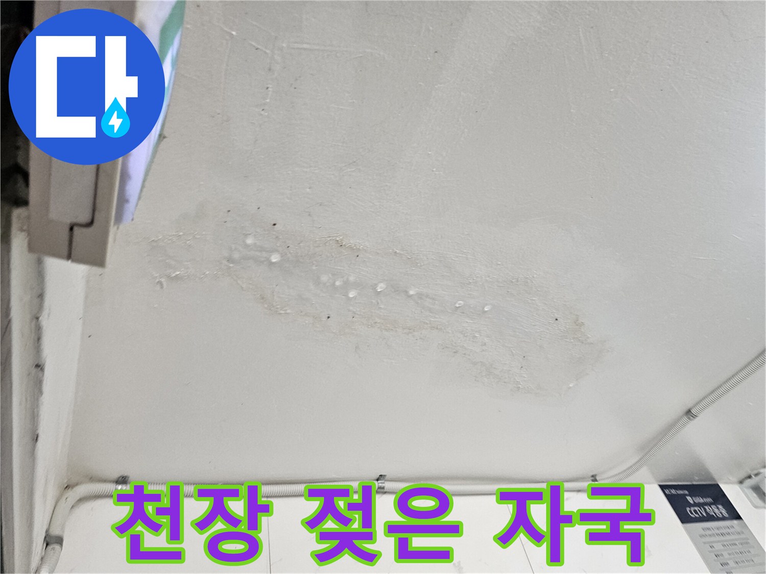 습기가 스며든 천장-물샘으로 인해 변색된 벽면