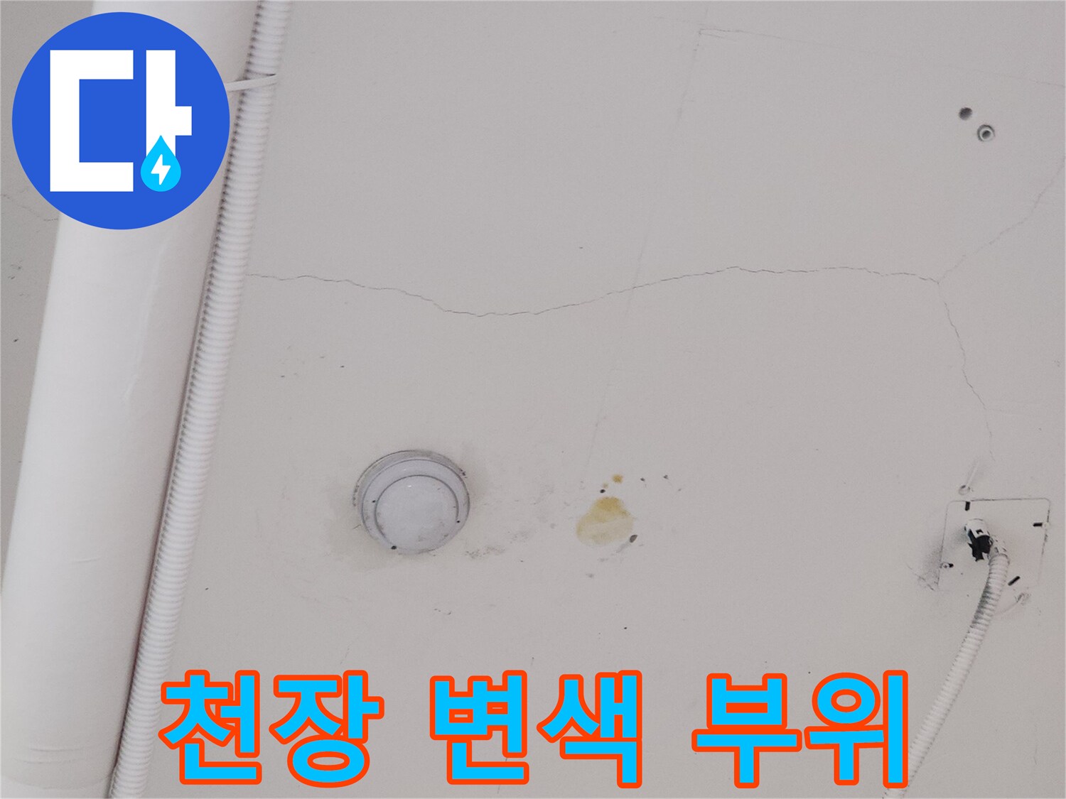 식당 아래층-천장 얼룩과 균열 상태 확인