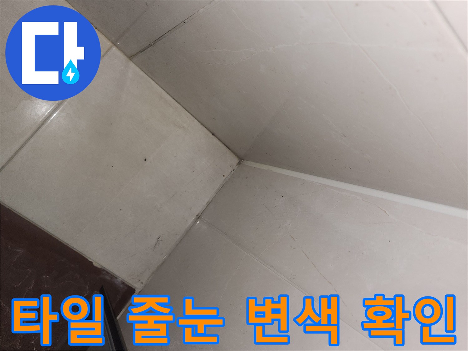 백색 타일 사이의 어두운 변색 부위 촬영