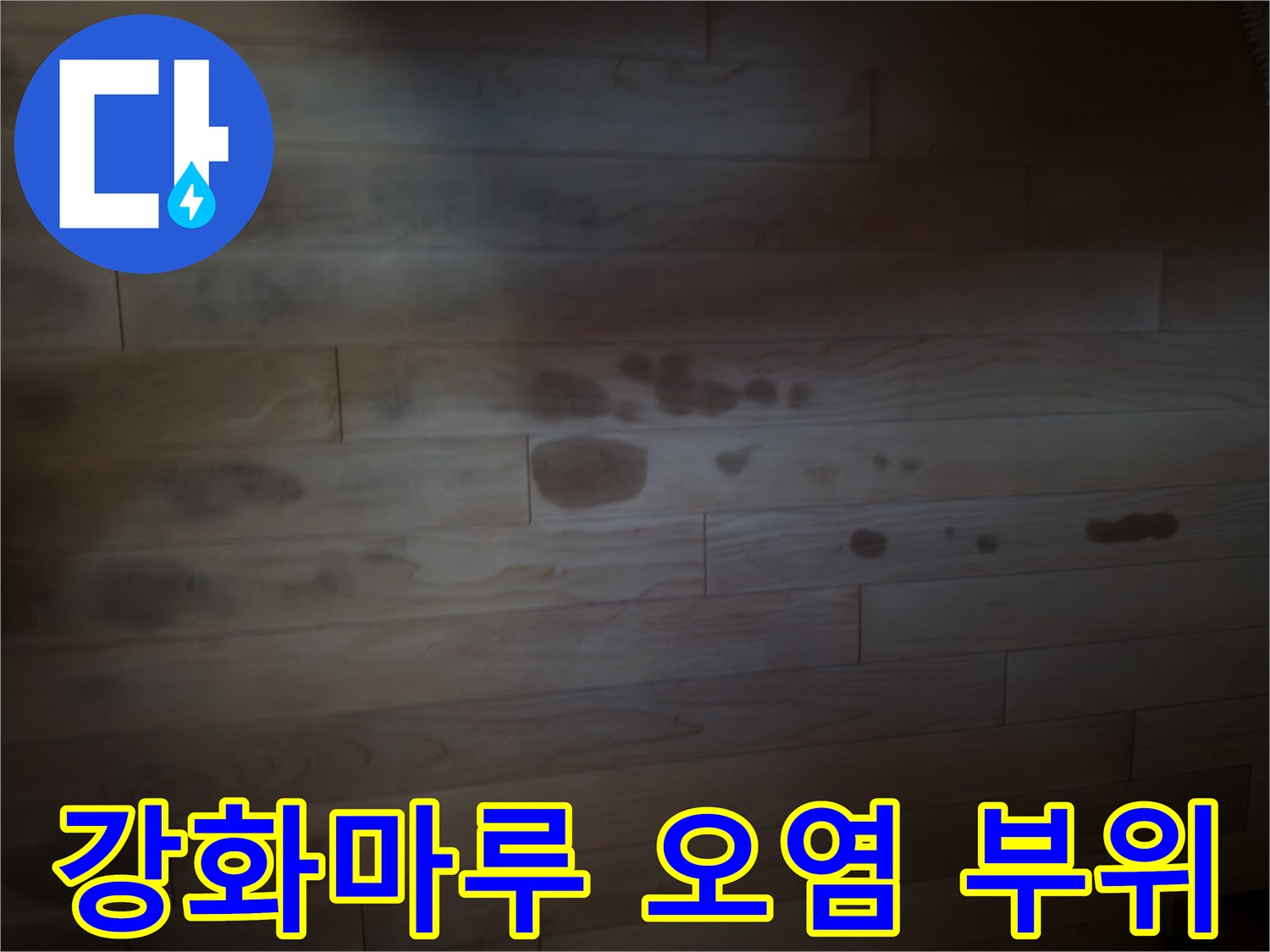 습기로 인해 어둡게 변색된 마루 자재 사진