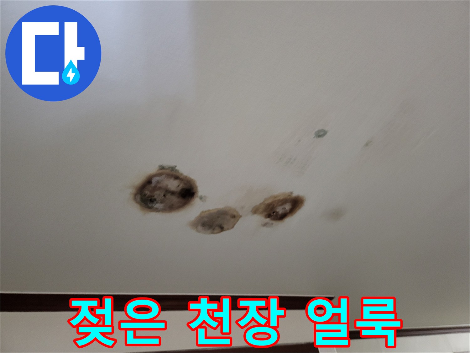 천장 부위-물기가 스며들어 생긴 짙은 얼룩 무늬