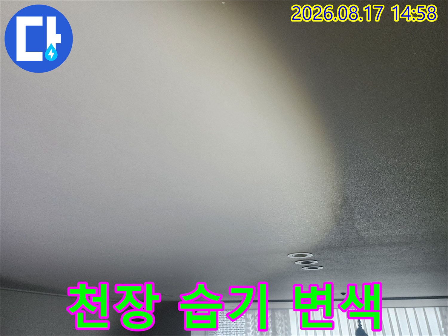 습기로 인해 얼룩진 아파트 천장 내부 모습