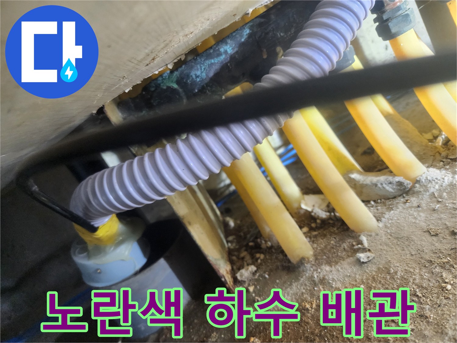복잡하게 얽힌 싱크대 하단 배관 구조물