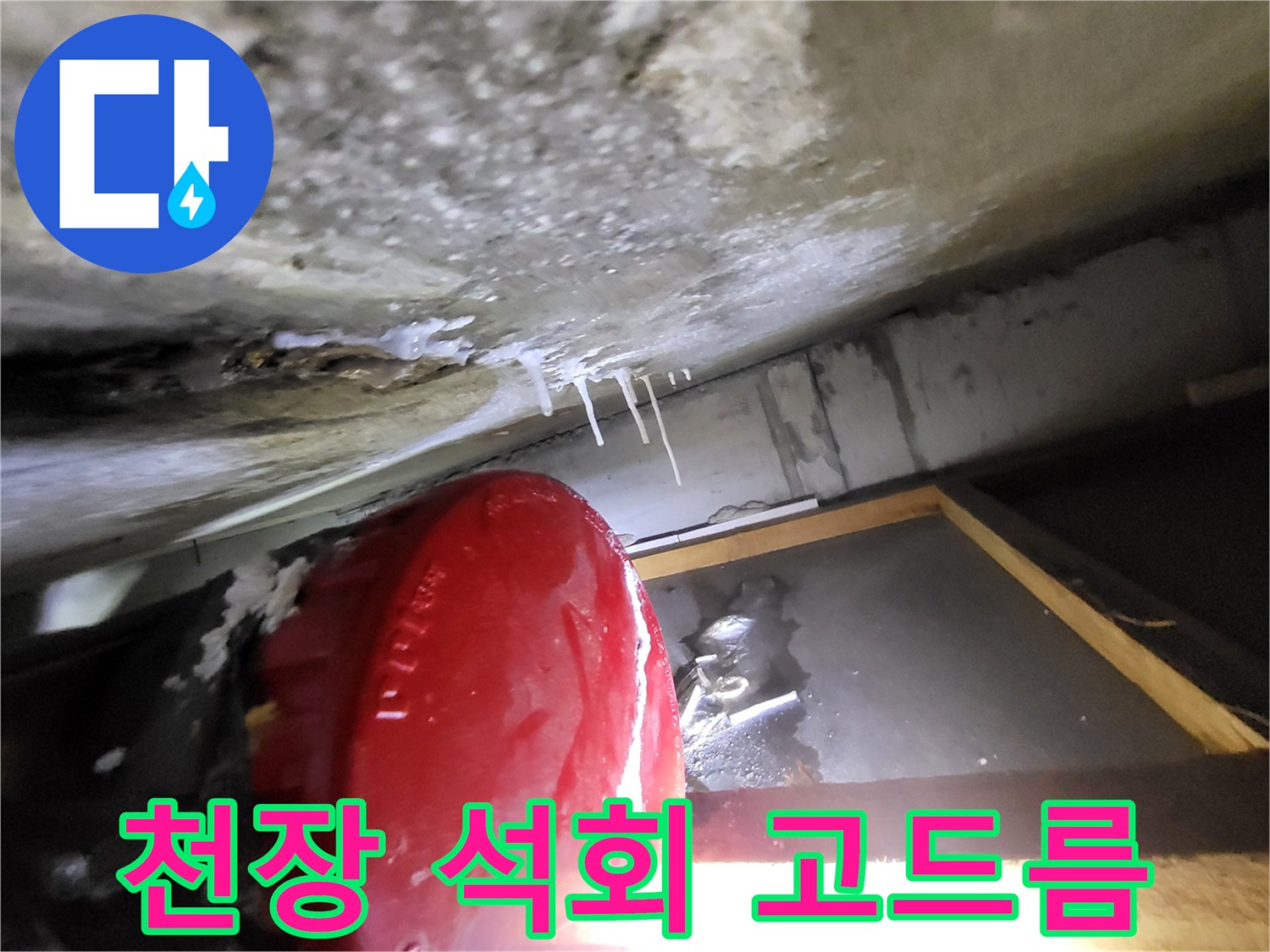 천장 콘크리트-하얀색 결정체-고드름 모양