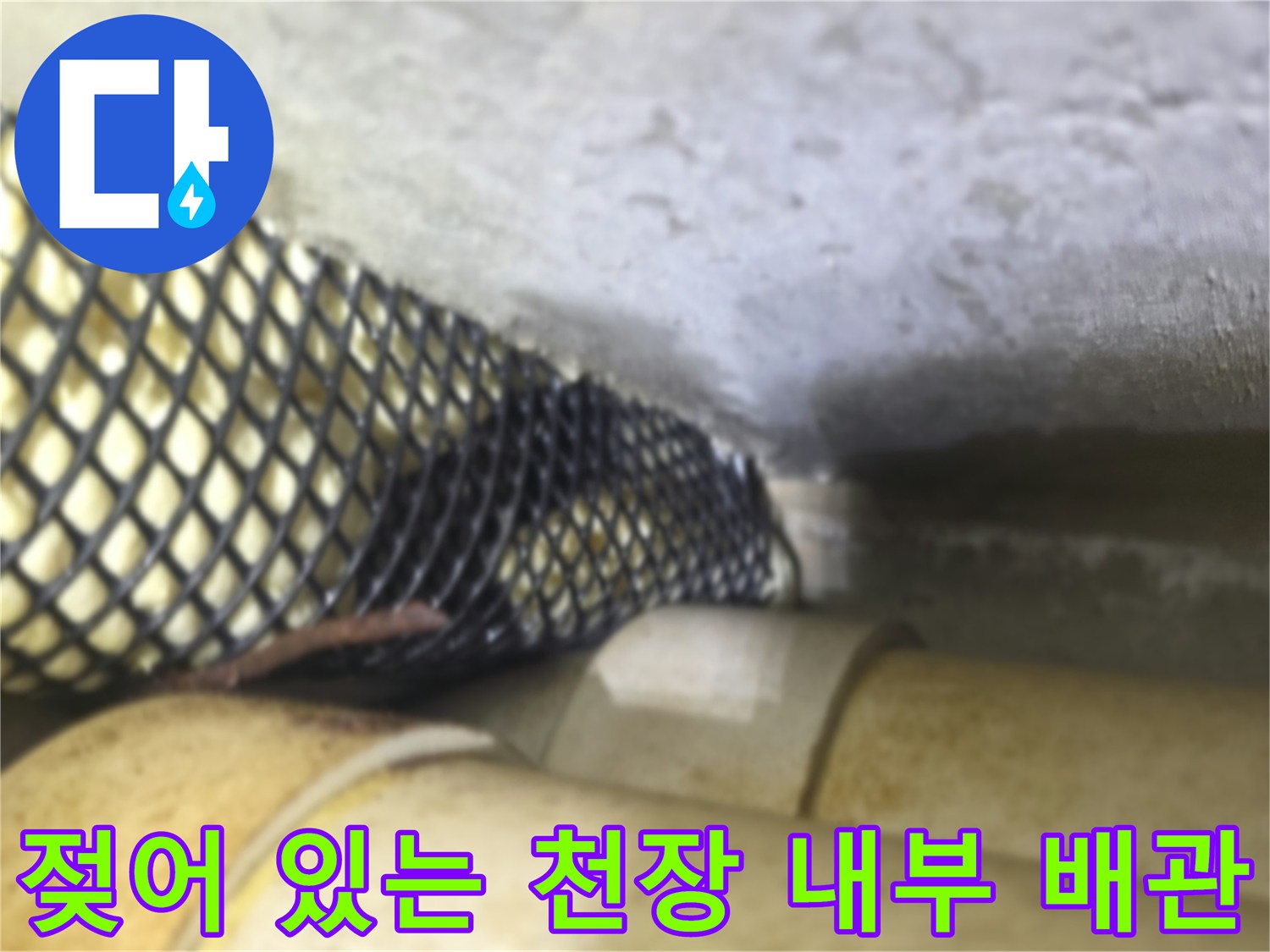 배관 주변의 습기와 물기 머금은 상태 사진