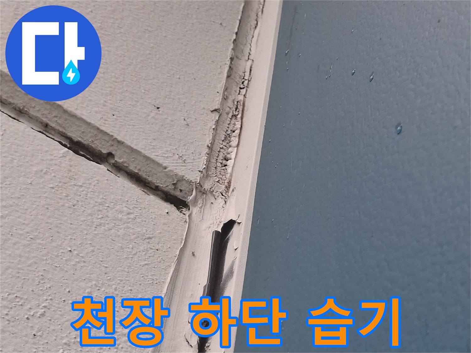 창가 천장과 벽면 경계에 나타난 물 번짐 현상