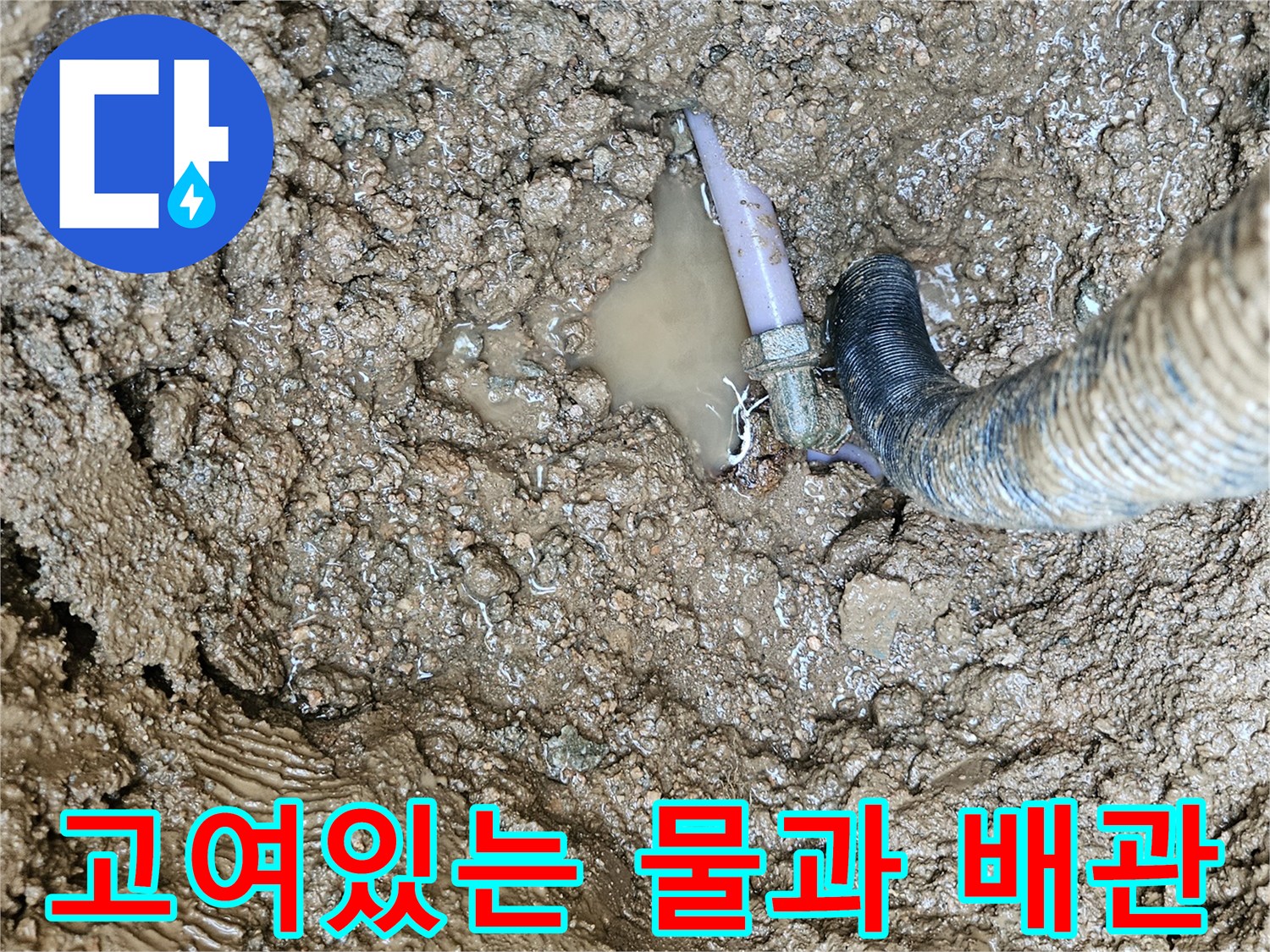 배관 파손 부위에서-흘러나온 물이 고인 모습