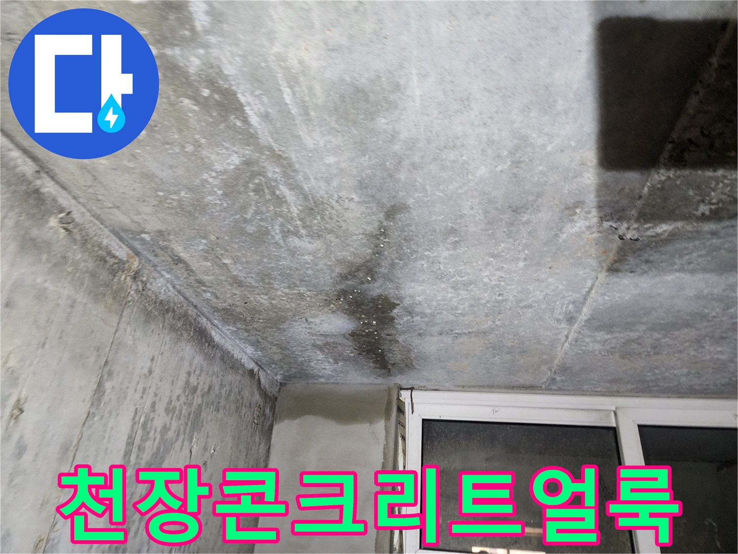 지하 천장 콘크리트-누수로 인한 젖음 및 얼룩 발생