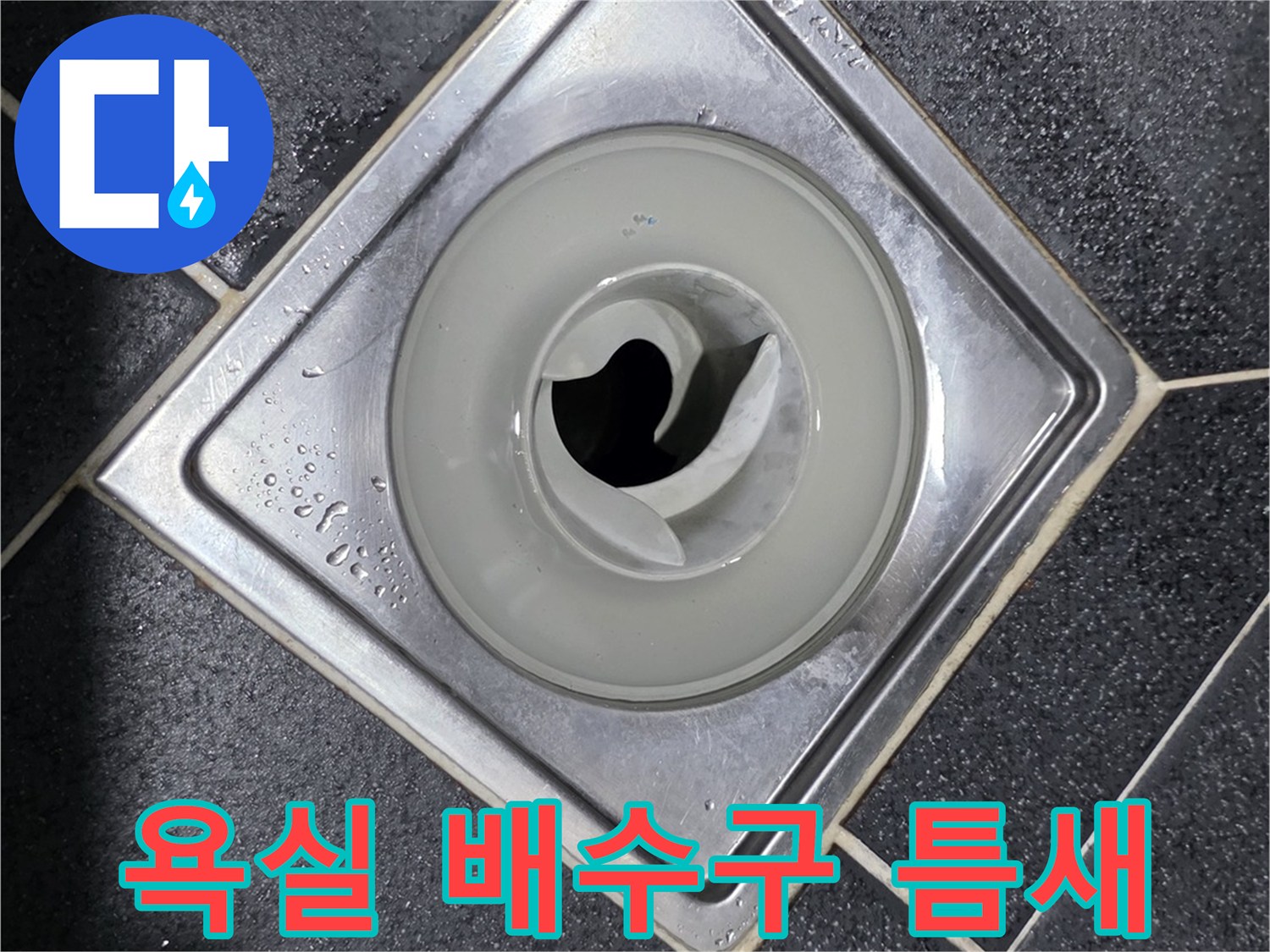 배수구 주변 타일 사이의 미세한 틈새 확인