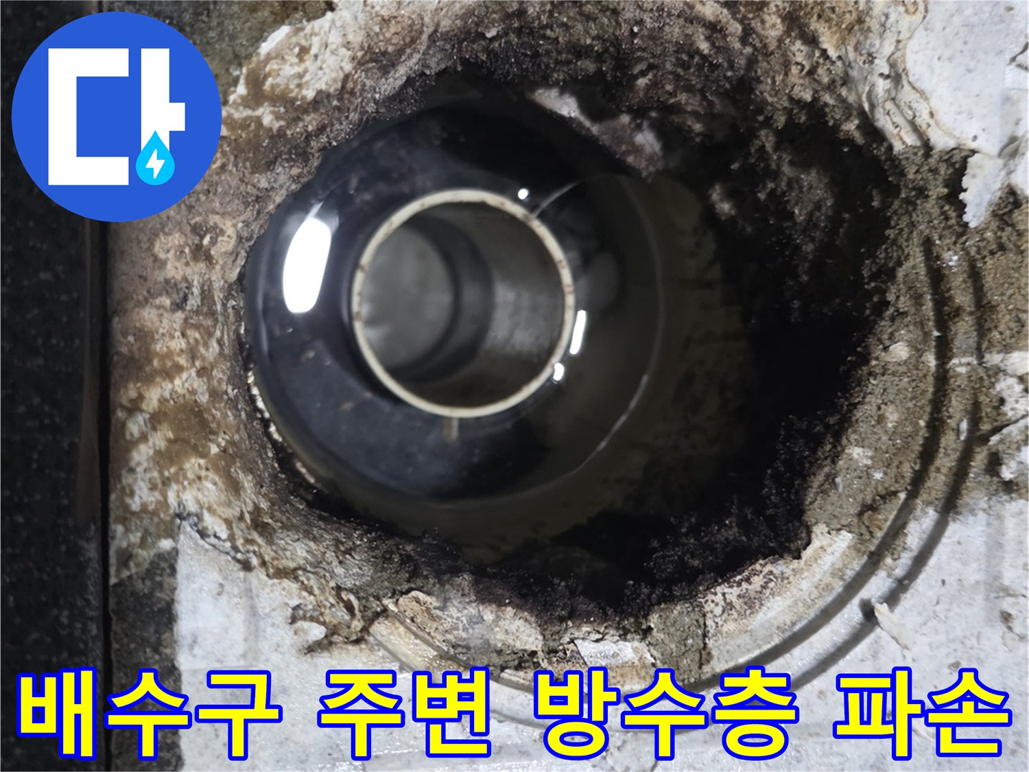 화장실-배수구-주변의-오염된-방수층-상태