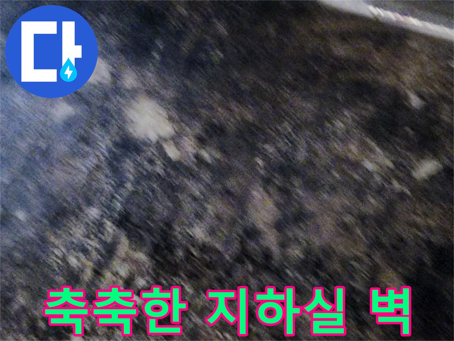 누수로 인해 습기가 가득 찬 지하 벽면 부위