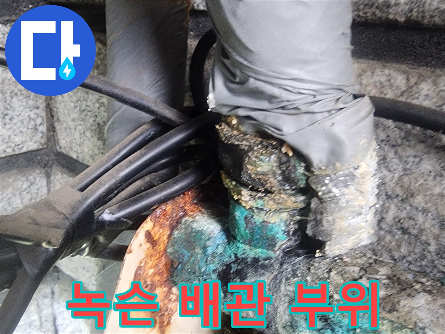 심하게 변색된 금속 배식 연결부
