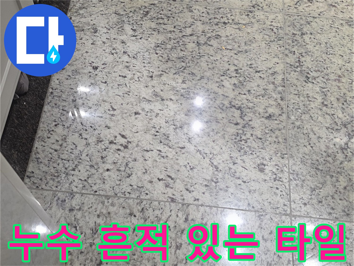 물기가 스며든 듯한 회색 패턴의 현관 타일 사진